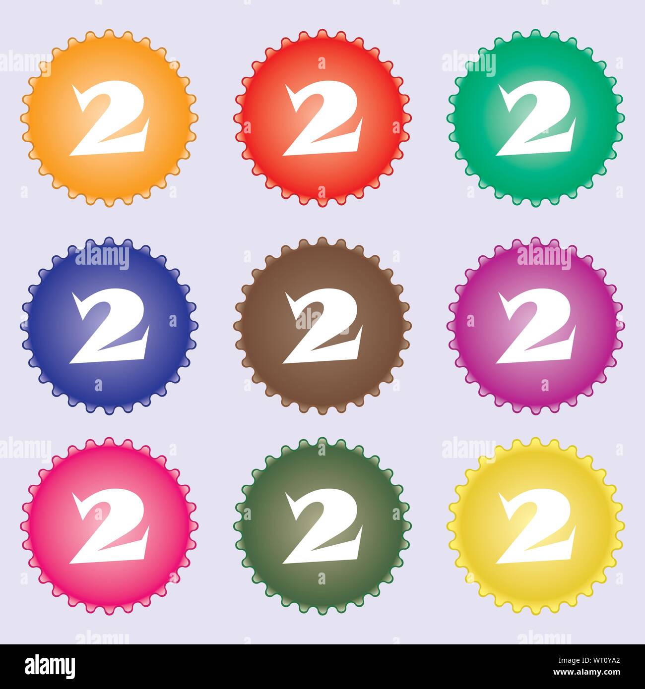 Second place award sign. Winner symbol. Step two. A set of nine different colored labels. Vector Stock Vector