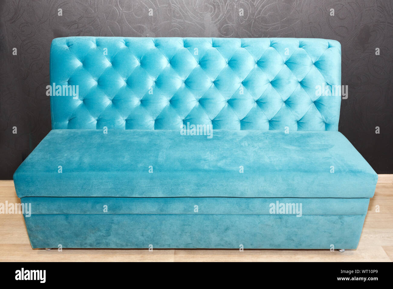 Luxury velour quilted sofa, home decor. Furniture design, classic