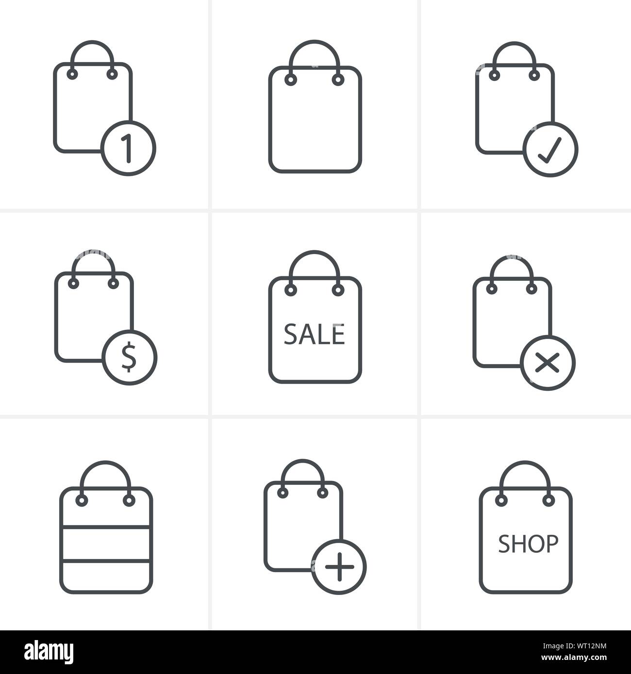 Line Icons Style Shopping bag icons on white background. Vector Stock ...