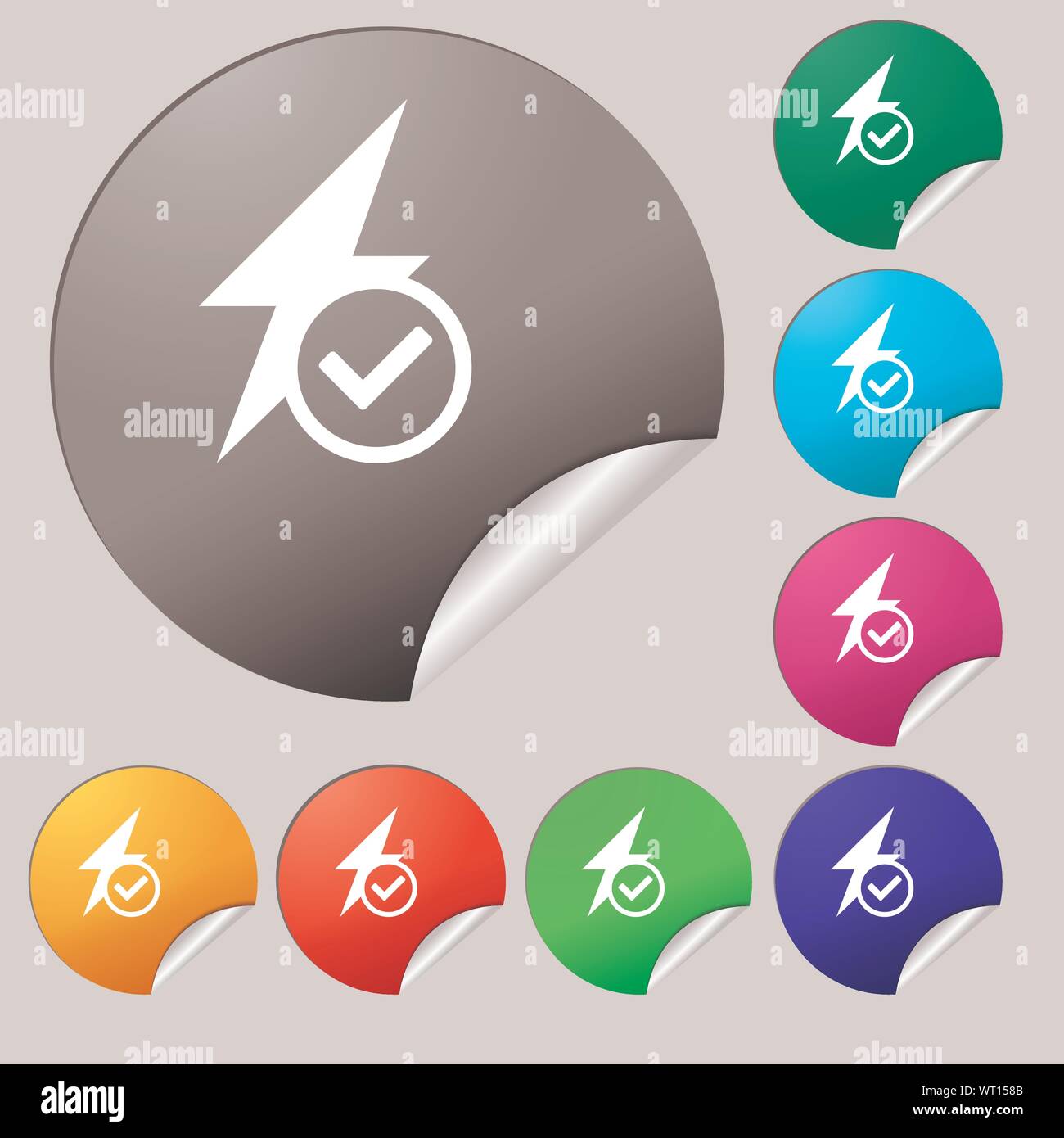 Photo flash icon sign. Set of eight multi colored round buttons, stickers. Vector Stock Vector