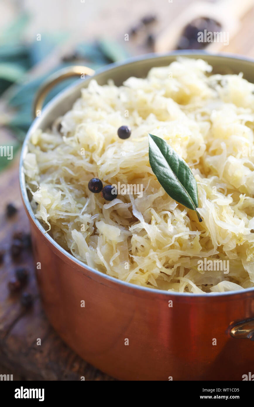 Sauerkraut In A Copper Pot Stock Photo