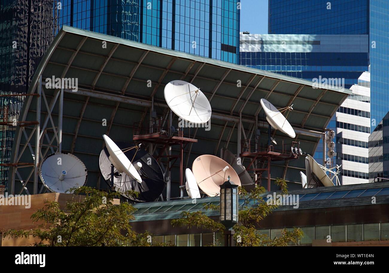 Satellite Dishes On Building Stock Photo Alamy