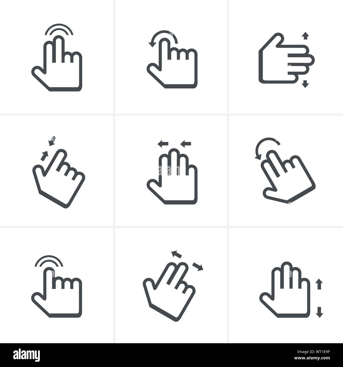 Basic human gestures using modern digital devices Icons Set, Vec Stock ...