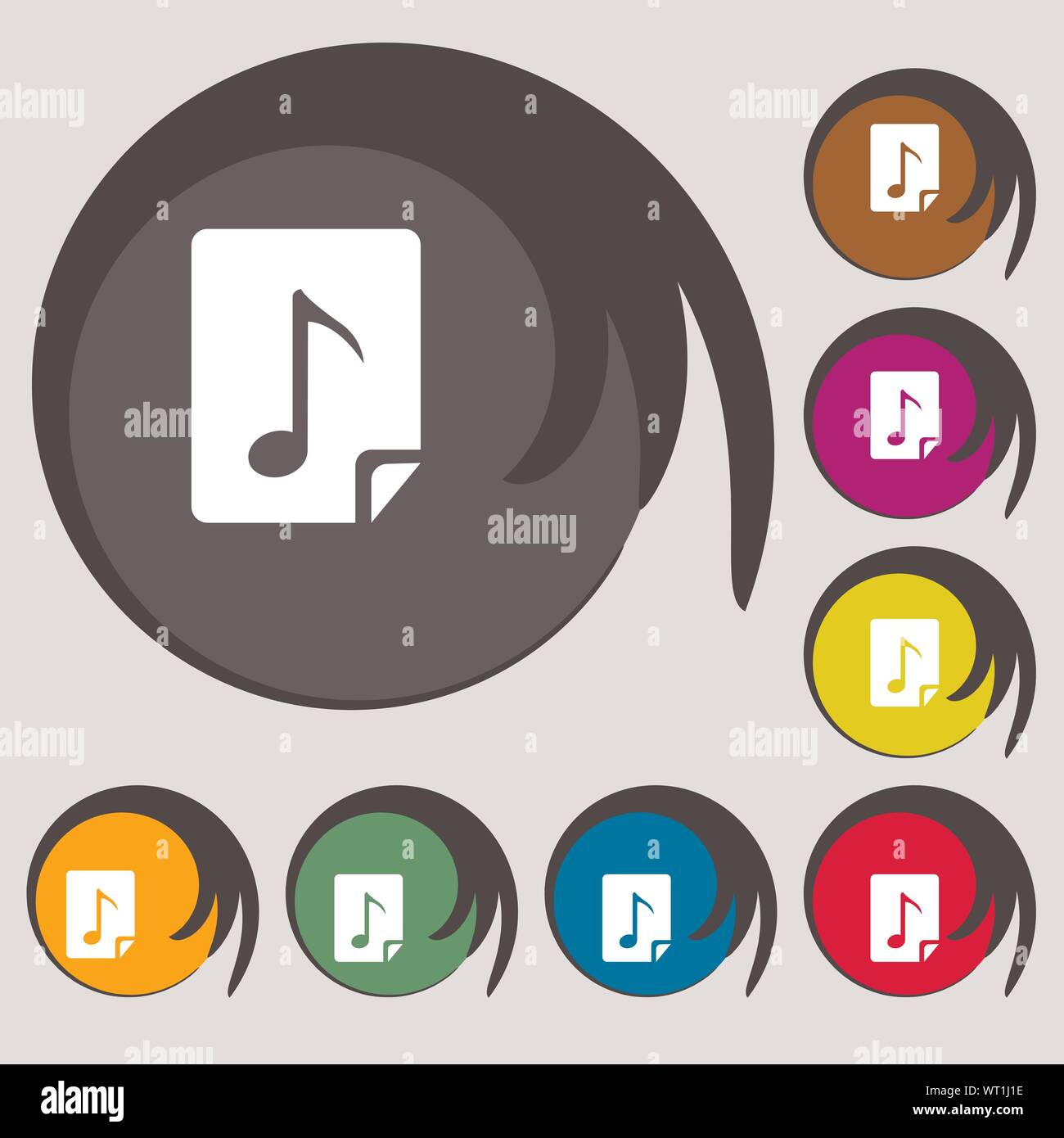 Audio, MP3 file icon sign. Symbols on eight colored buttons. Vector Stock Vector