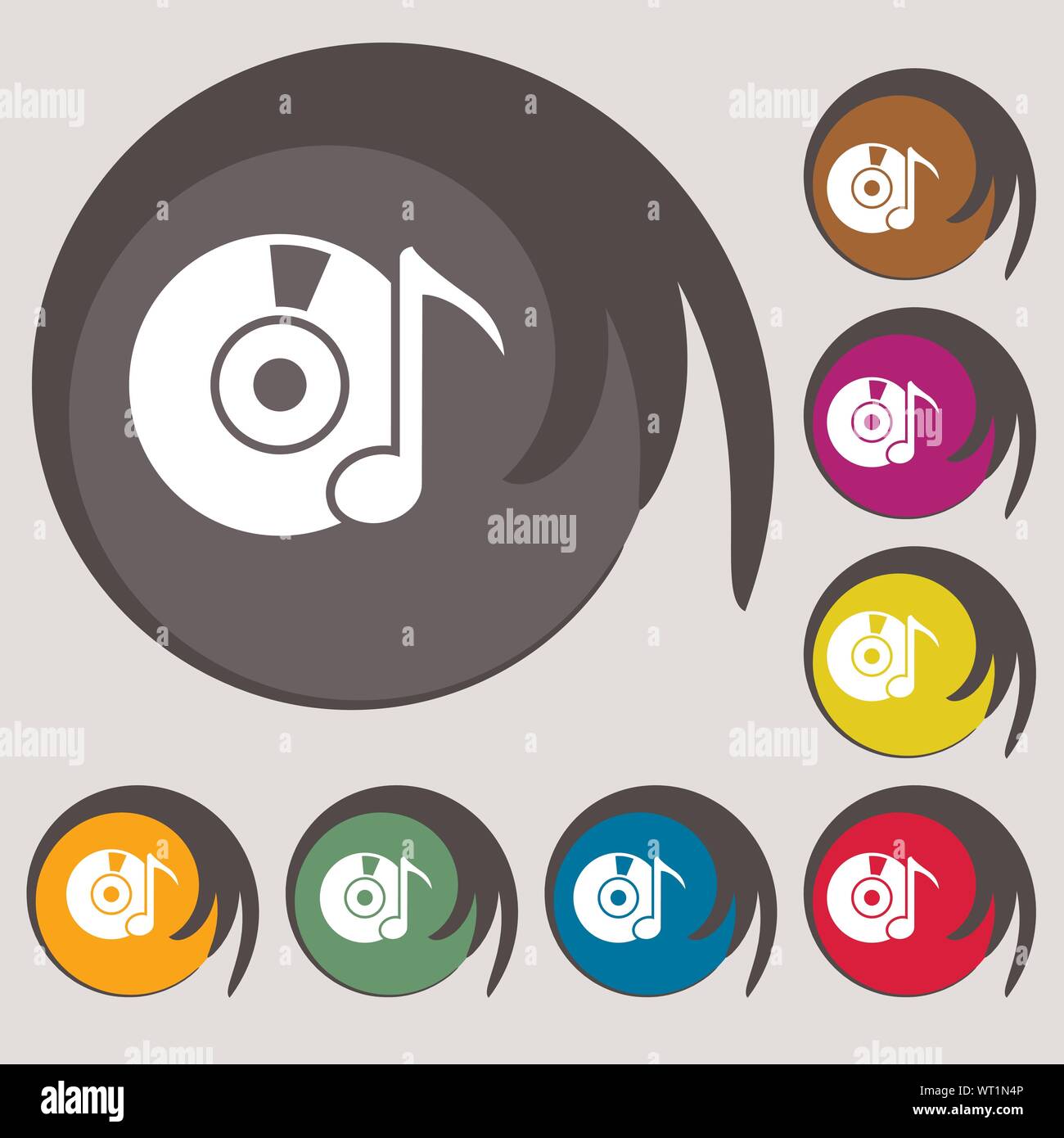 CD or DVD icon sign. Symbols on eight colored buttons. Vector Stock