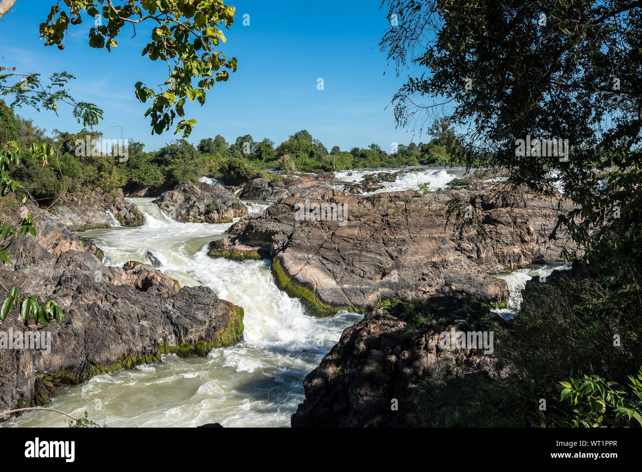 Somphamit Waterfalls or Liphi Waterfalls at Don Khone island , Laos near the cambodian border Stock Photo