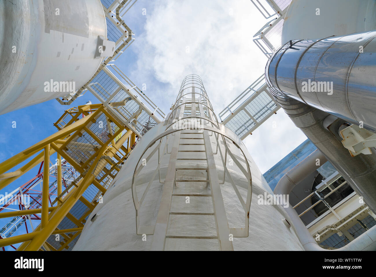 Gas dehydration process to remove moisture from gas before enter to carbon dioxide unit, pressurize vessel and piping of petrochemical industry. Stock Photo