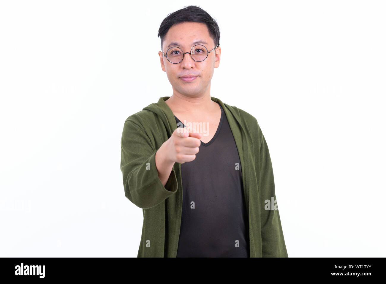 Japanese man with eyeglasses pointing at camera Stock Photo Alamy