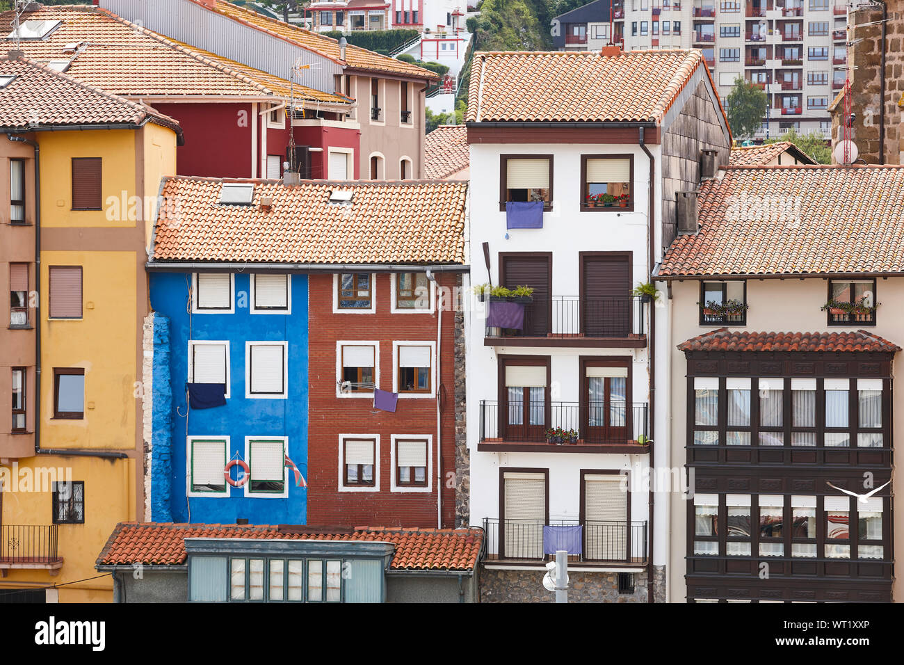 Traditional picturesque colorful buildings village of Bermeo. Basque country. Spain Stock Photo