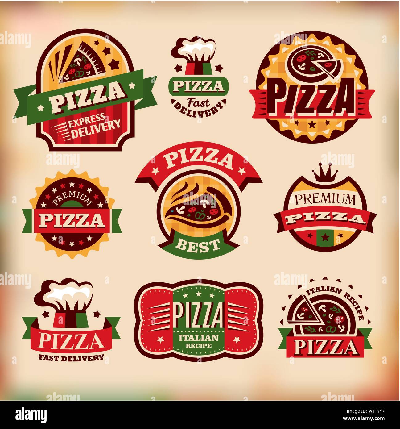 Set of vector vintage pizza labels Stock Vector Image & Art Alamy