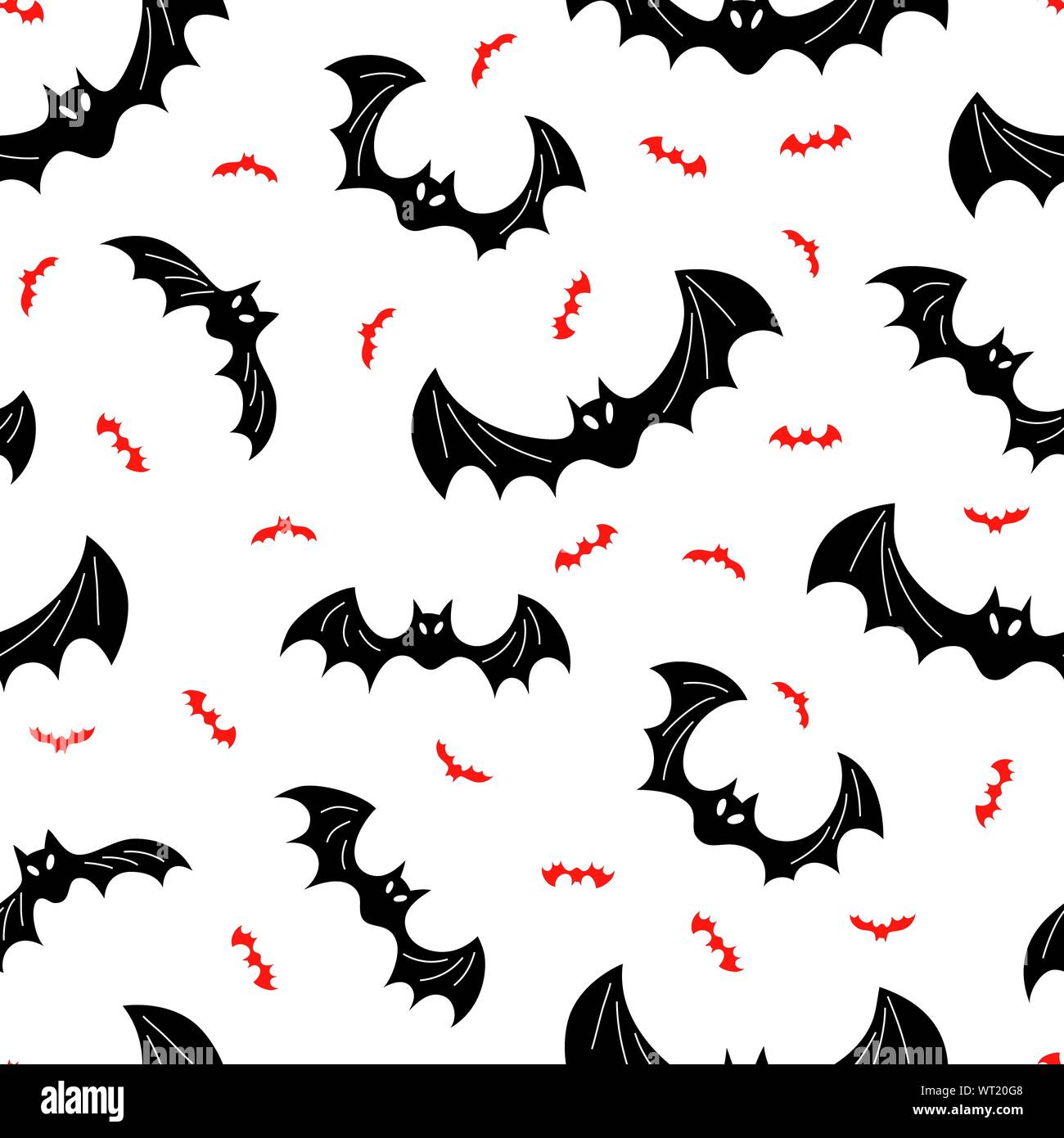 Spooky Halloween Flying Black and Orange Bats Vector Seamless Pattern ...