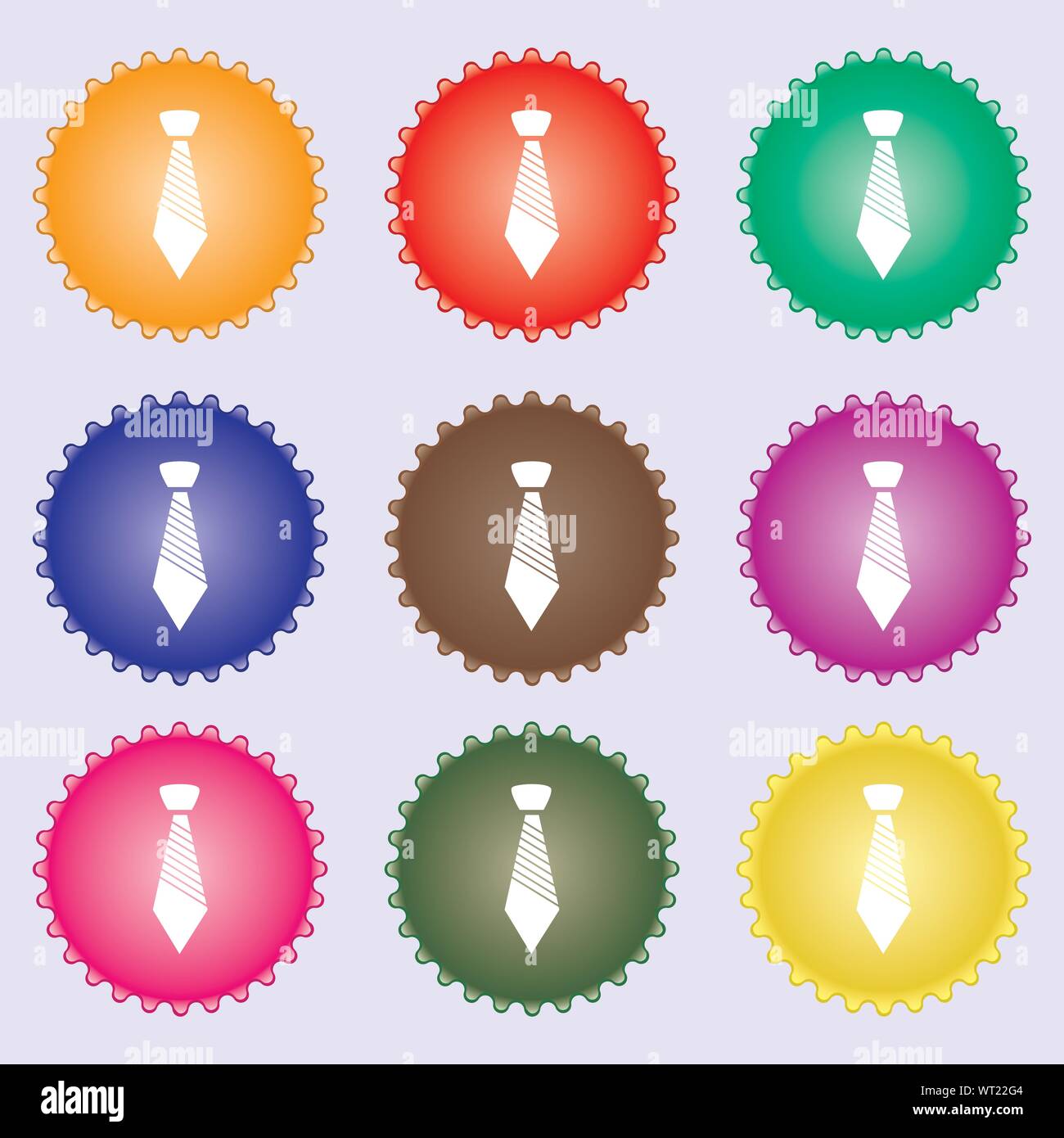 Tie sign icon. Business clothes symbol. A set of nine different colored labels. Vector Stock Vector