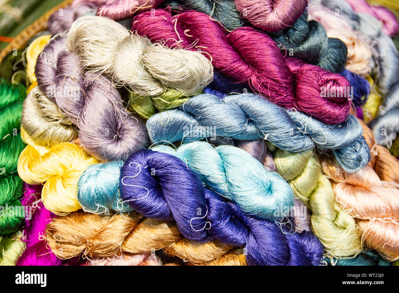 The silk yarn is obtained from a silkworm, Household handicrafts of