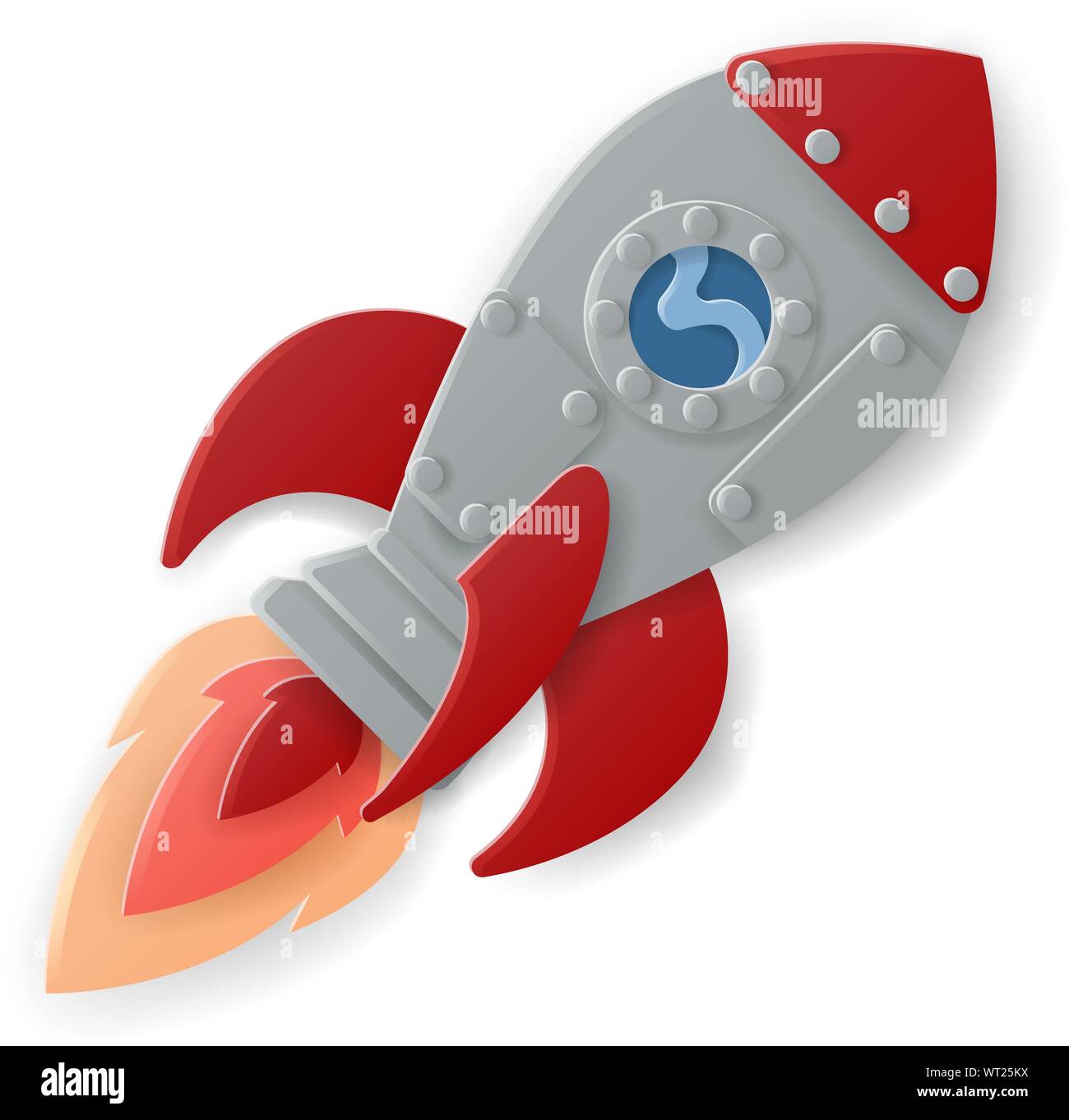 Space Rocket Ship Cartoon Paper Craft Style Stock Vector