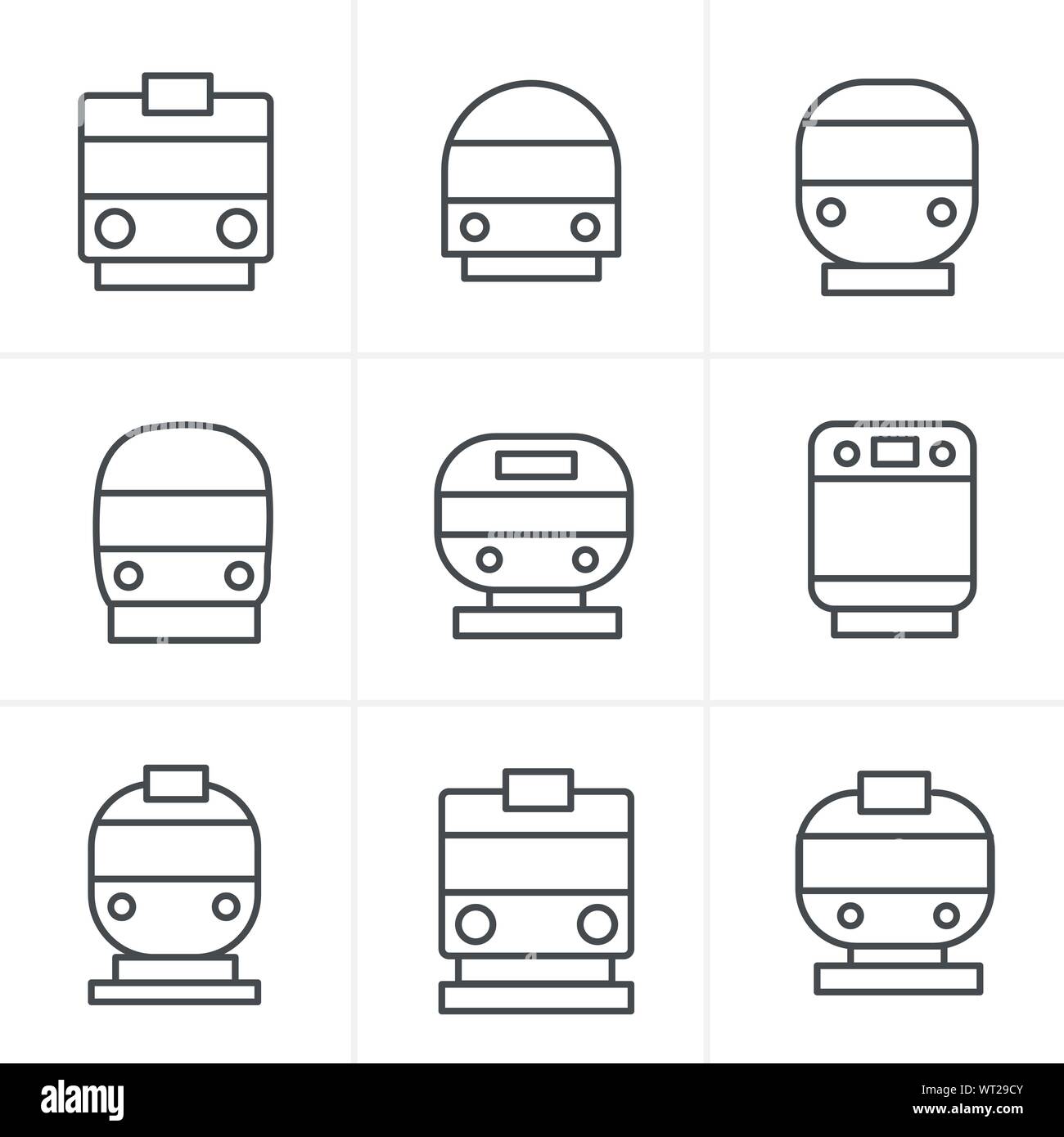 Line Icons Style Set of transport icons - Train and Tram, vector Stock Vector