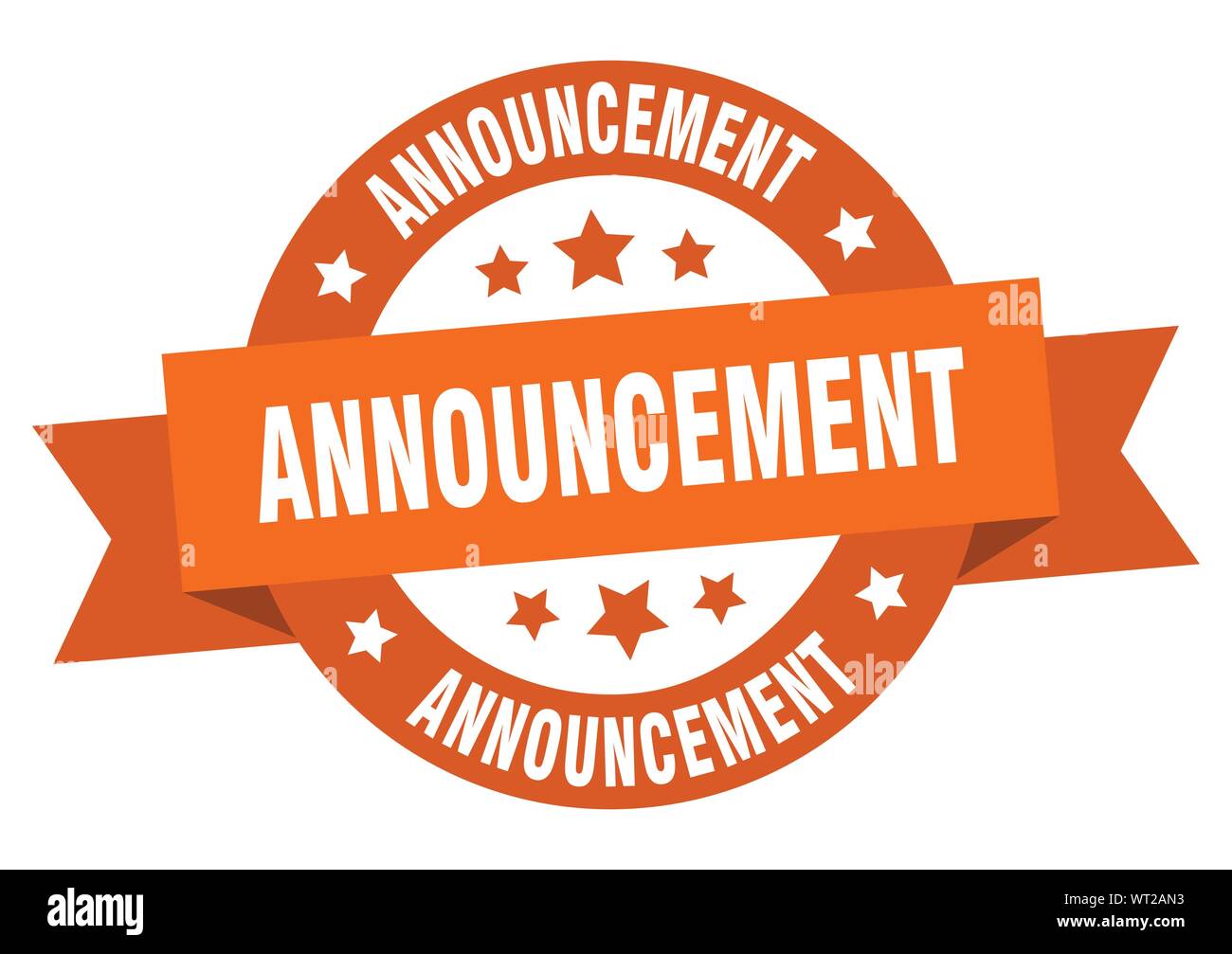 announcement ribbon. announcement round orange sign. announcement Stock ...