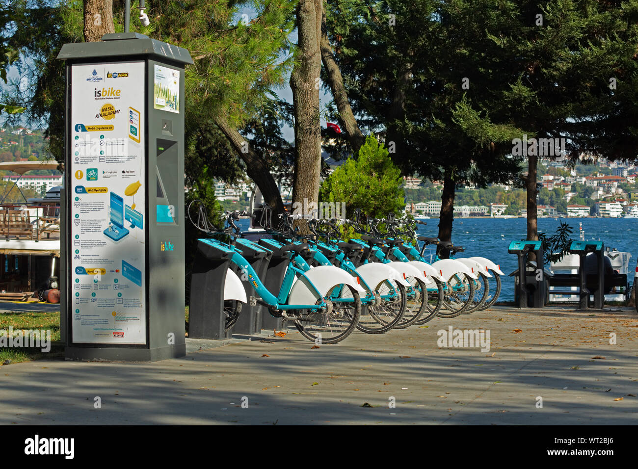Isbike, rent a bike service, bicycles on a bike rack in a public park