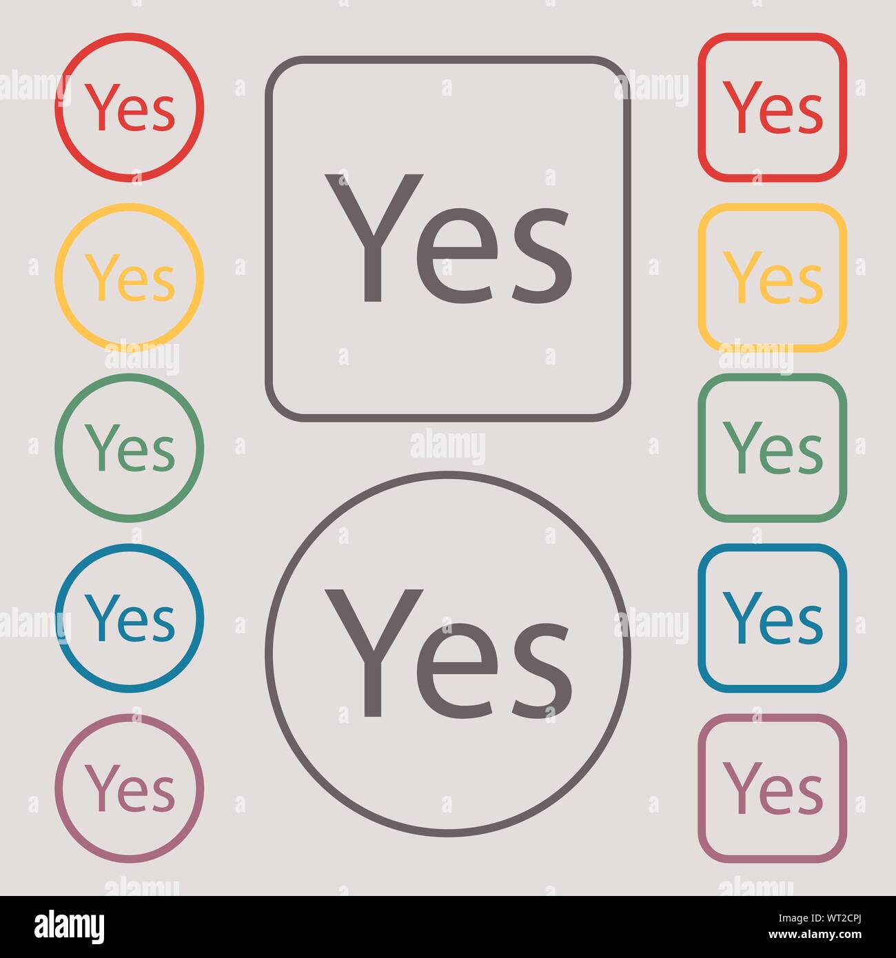 Yes sign icon. Positive check symbol. Symbols on the Round and square buttons with frame. Vector Stock Vector