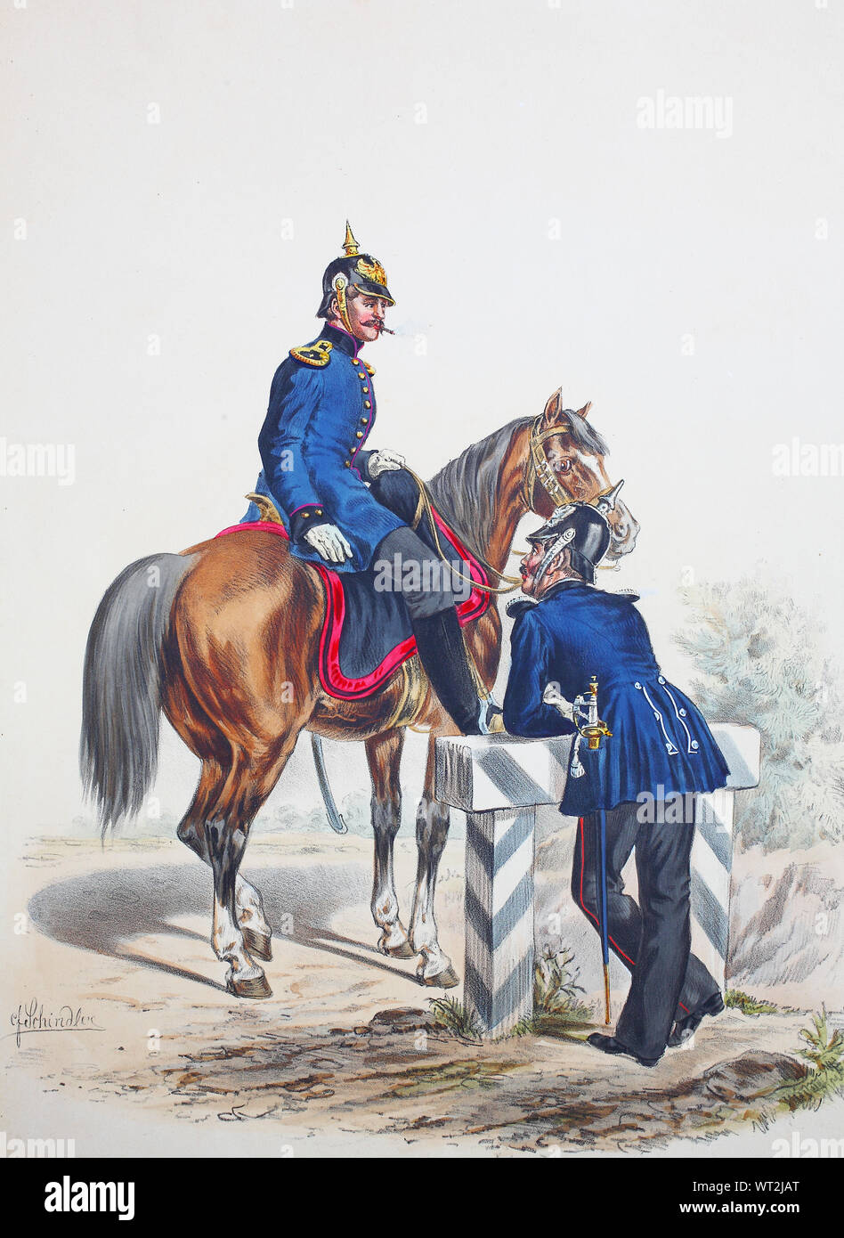 Royal Prussian Army, Guards Corps, Preußens Heer, preussische Garde, Rossarzt und Zahlmeister, Digital improved reproduction of an illustration from the 19th century Stock Photo