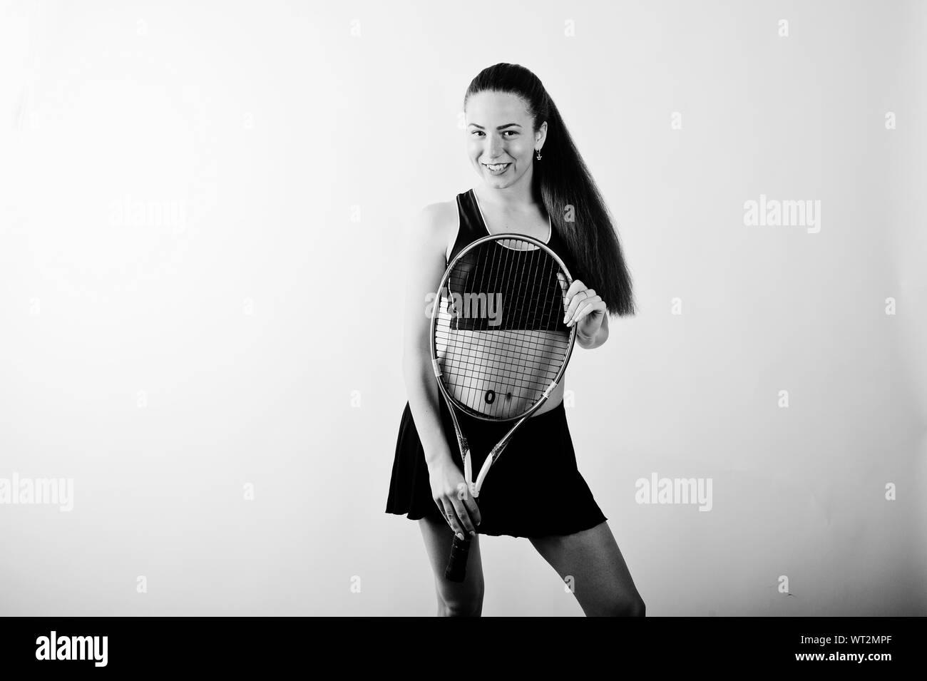 Portrait sporty woman tennis Black and White Stock Photos & Images - Alamy