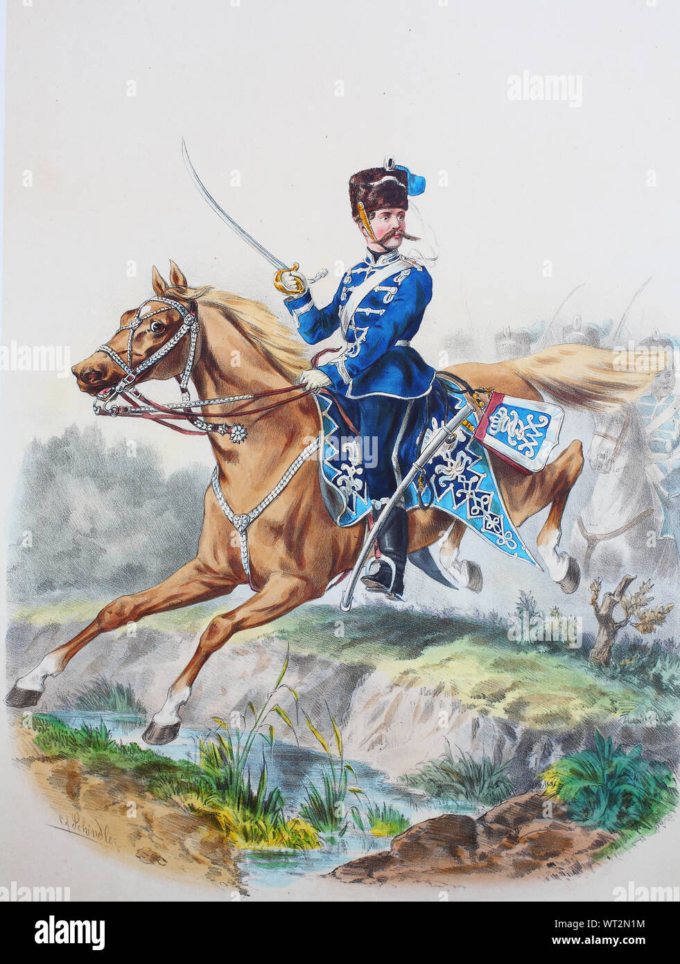 Royal Prussian Army, Guards Corps, Preußens Heer, preussische Garde, Westfälisches Husaren Regiment No.8, Offizier, Digital improved reproduction of an illustration from the 19th century Stock Photo