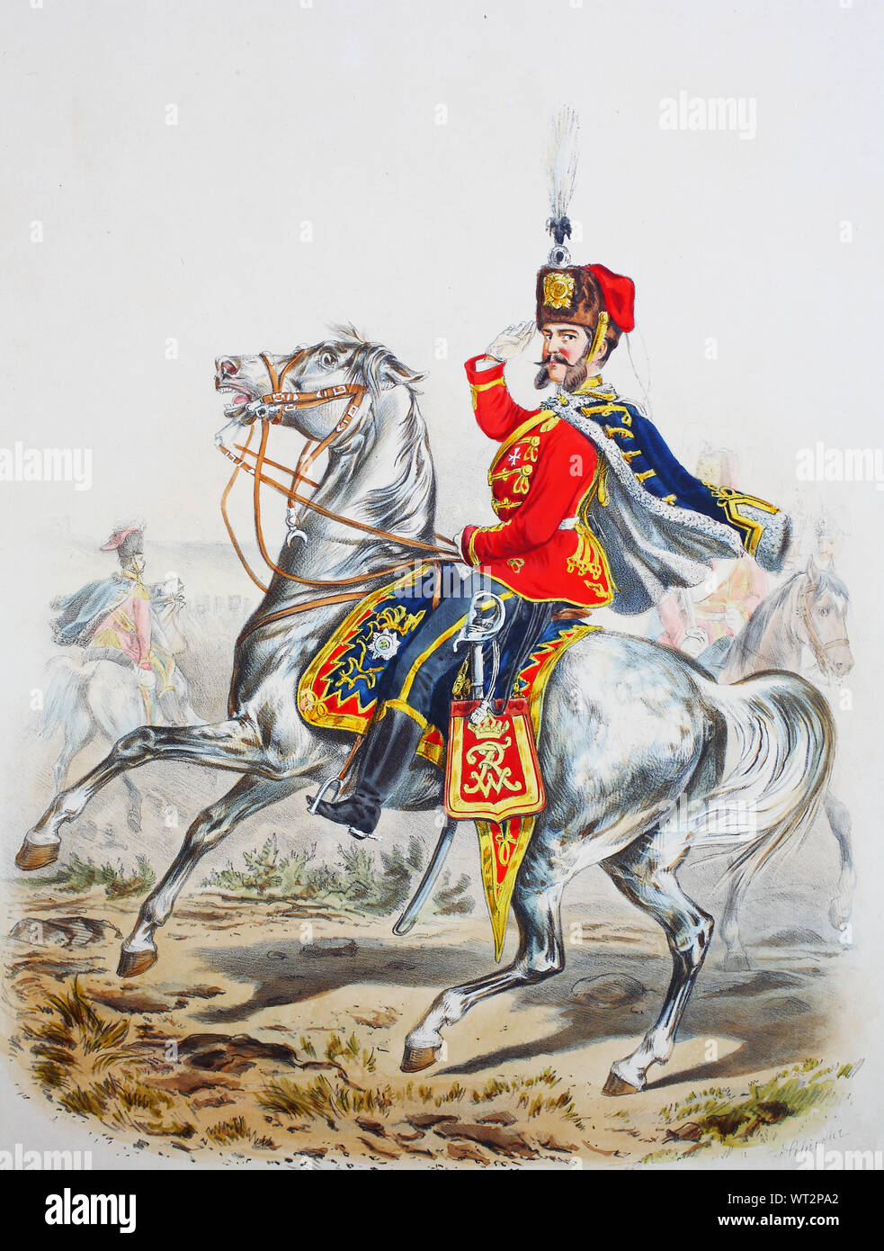 Royal Prussian Army, Guards Corps, Preußens Heer, preussische Garde, Garde Husaren Regiment, Offizier, Digital improved reproduction of an illustration from the 19th century Stock Photo