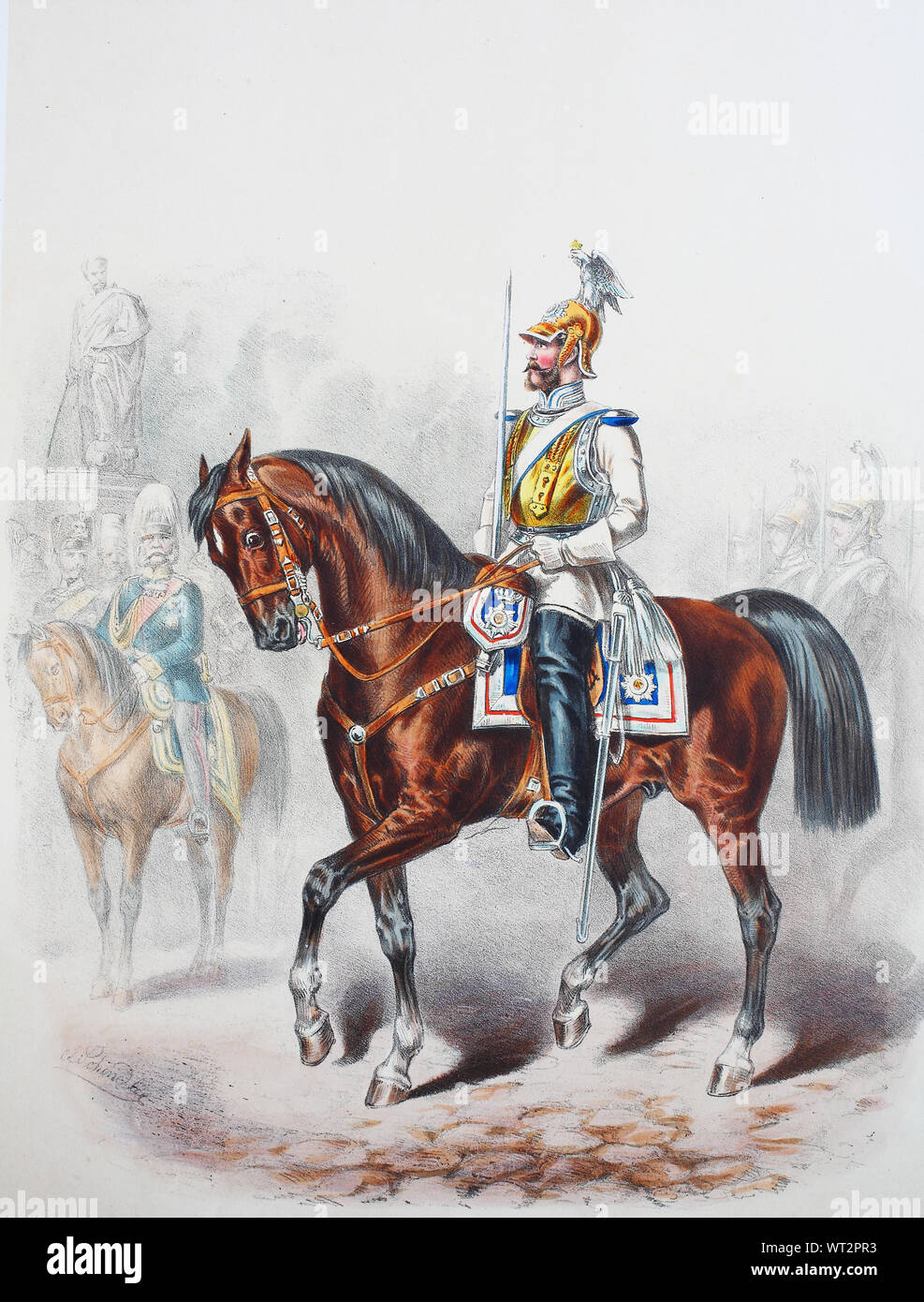 Royal Prussian Army, Guards Corps, Preußens Heer, preussische Garde, Garde Kürassier Regiment, Offizier, Digital improved reproduction of an illustration from the 19th century Stock Photo
