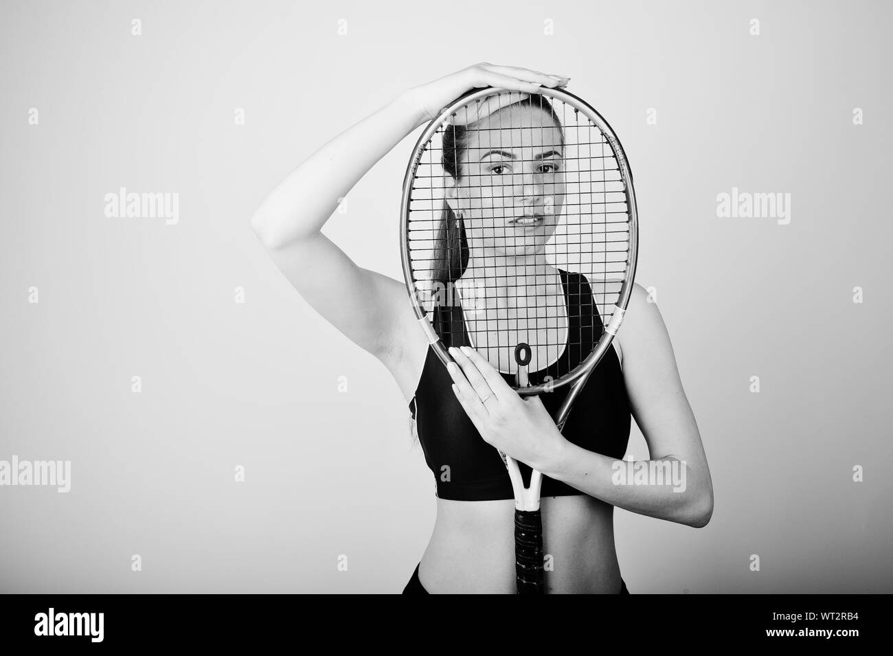 Full length female tennis player Black and White Stock Photos & Images ...