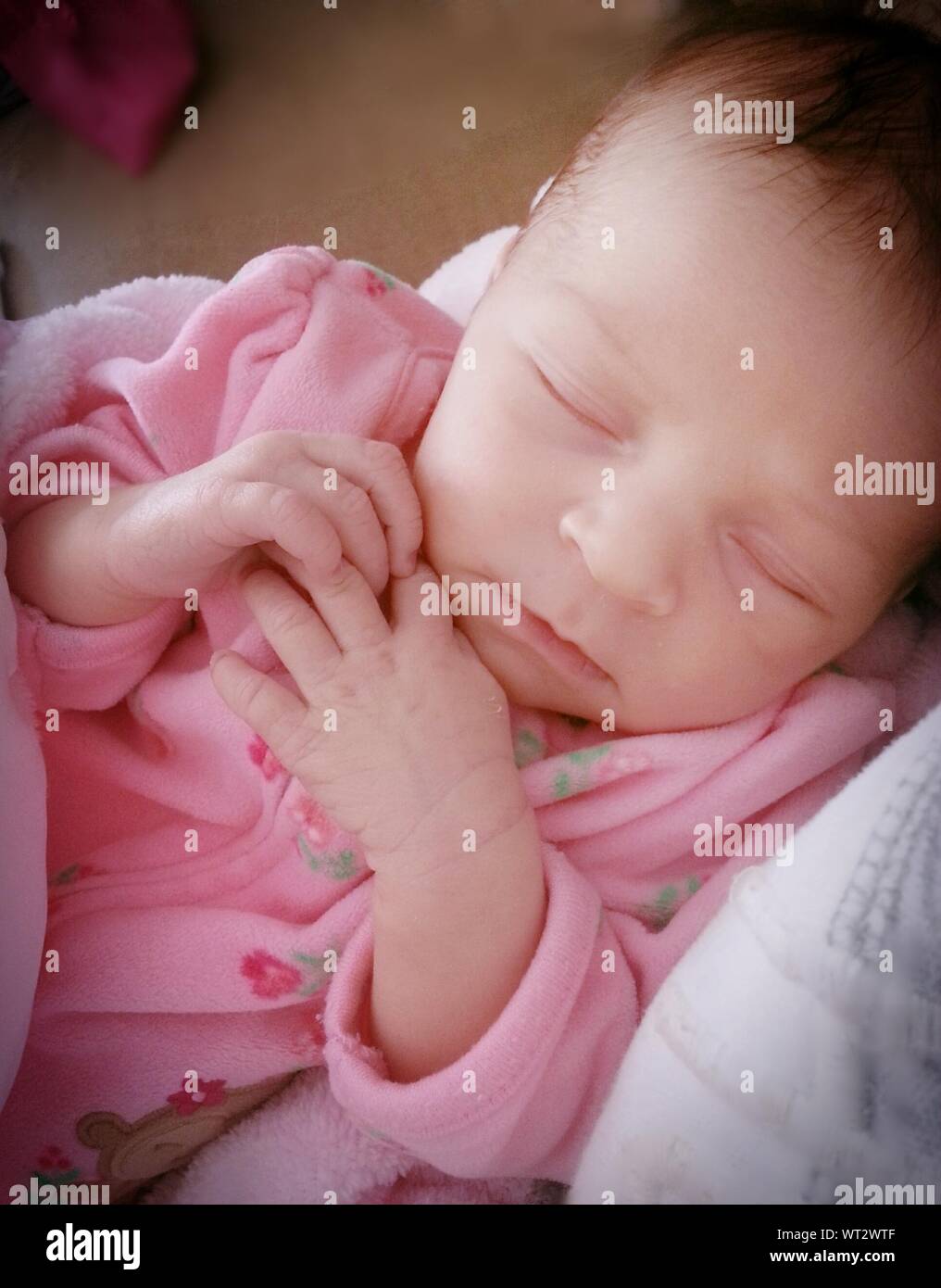 Newborn Child Sleeping At Home Stock Photo
