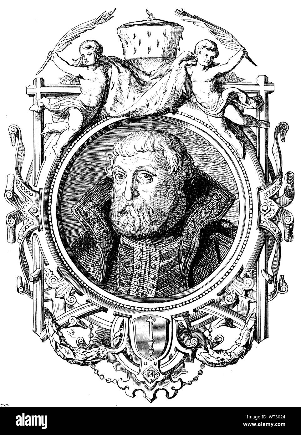 John George of Brandenburg, a Prince-elector of the Margraviate of Brandenburg, and a Duke of Prussia. Johann Georg von Brandenburg, 1525-1598, von 1571 bis zu seinem Tode Markgraf von Brandenburg sowie Kurfürst und Erzkämmerer des Heiligen Römischen Reiches, Digital improved reproduction of an illustration from the 19th century Stock Photo