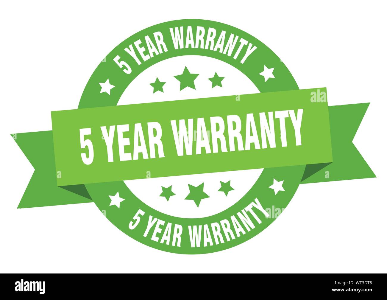 5 Year Warranty Ribbon. 5 Year Warranty Round Green Sign. 5 Year 