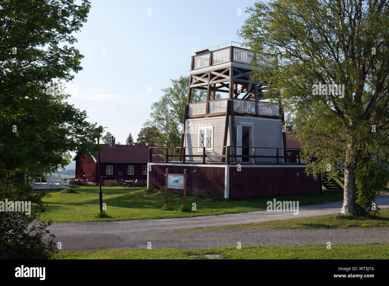 FRÖSÖN, SWEDEN ON JUNE 06, 2019. View of an outlook tower this side a ...