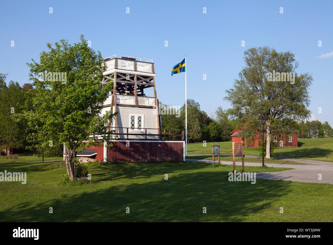 FRÖSÖN, SWEDEN ON JUNE 06, 2019. View of an outlook tower this side a ...
