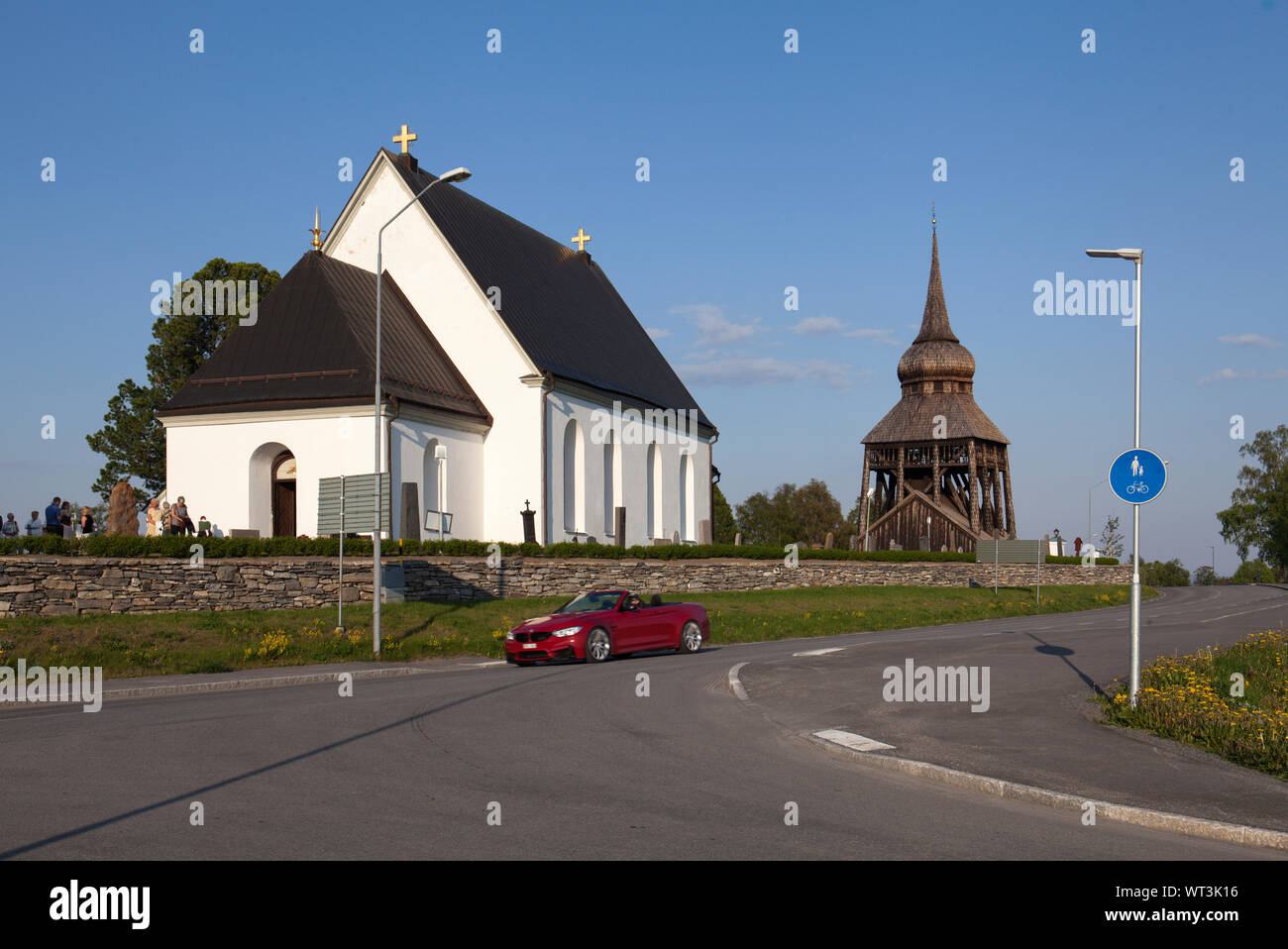 FRÖSÖN, SWEDEN ON JUNE 06, 2019. View of Frösö Church and a gathering ...