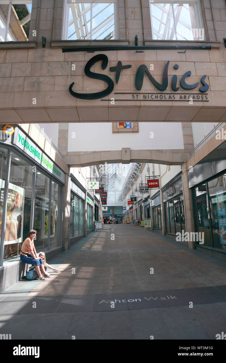 The St Nicholas Arcades shopping centre in Lancaster known as St. Nics Stock Photo