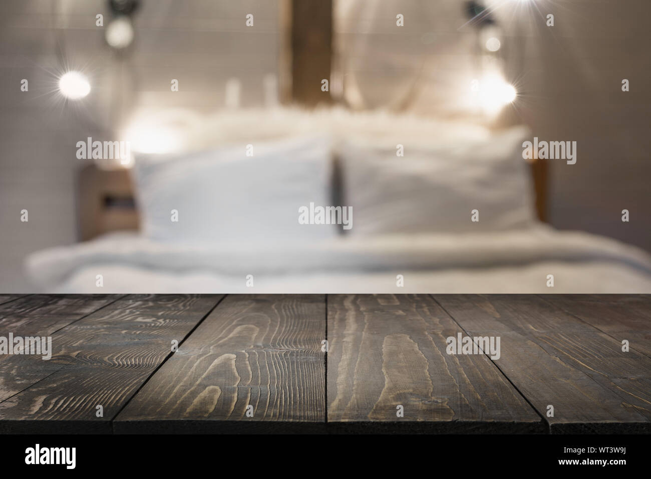 Wooden Board And Blurred Farm Bedroom With House Interior As Background Abstract Pattern For Display Your Products Stock Photo Alamy