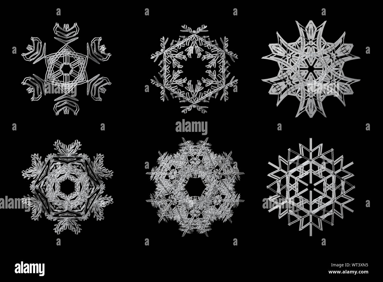Illustration of snowflake collection on black background Stock Photo ...