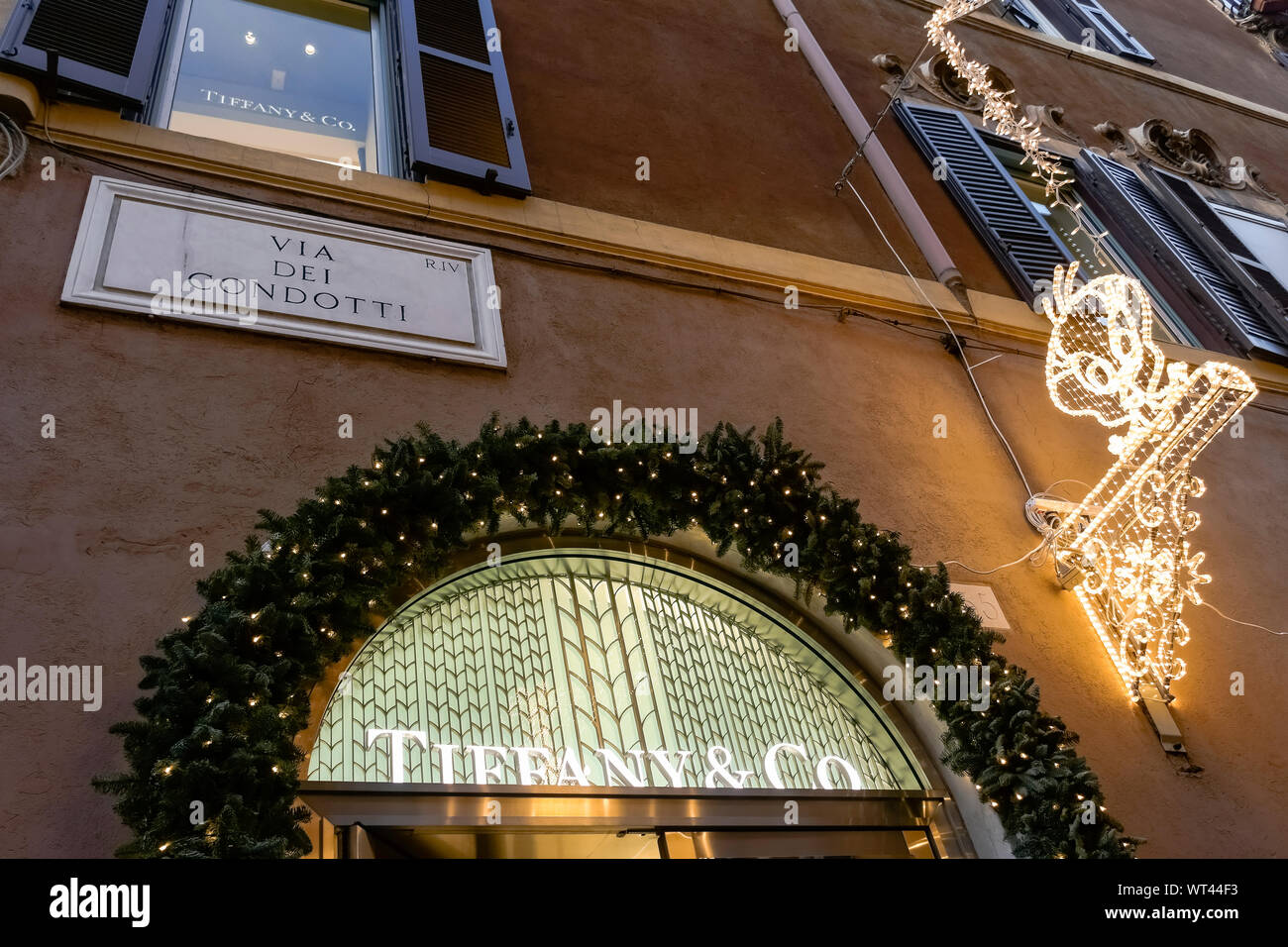 Tiffany & Co. store in Via Condotti Street Rome, front shop door. Fashion boutique. Luxurious shopping. Rome Christmas. Italy, Europe, EU. Stock Photo