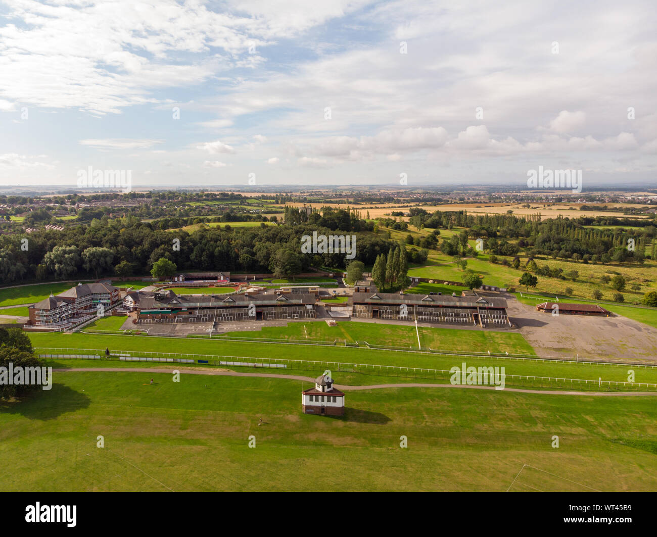 Aerial photo of the race course located in the Wakefield town of Pontefract in West Yorkshire in the UK Stock Photo