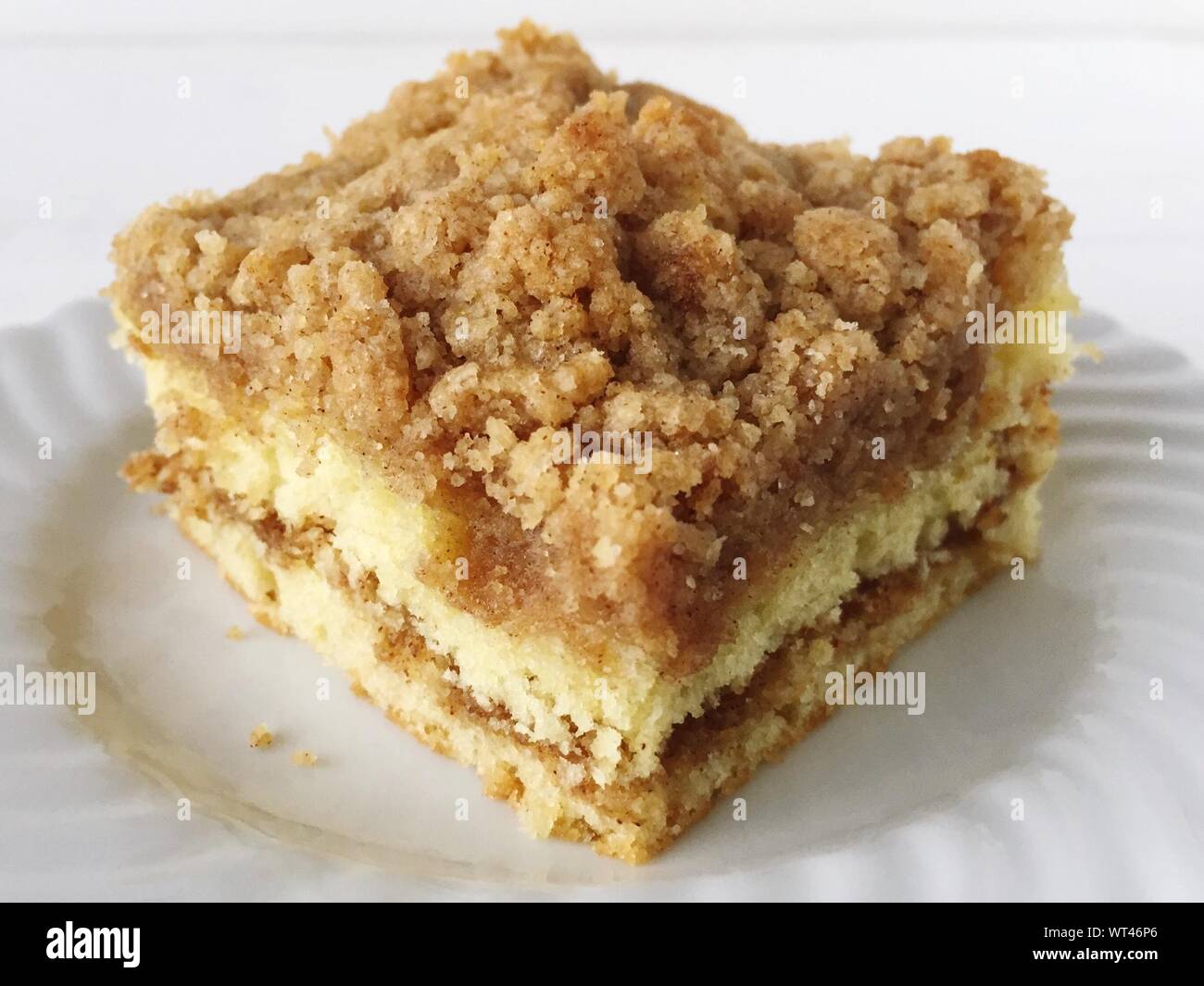 Close-up Of Crumb Coffee Cake Served In Plate Stock Photo