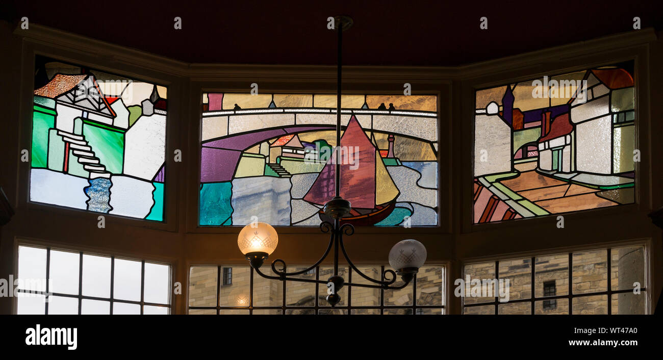 Stained glass windows at The Bridge Hotel, Newcastle, UK Stock Photo