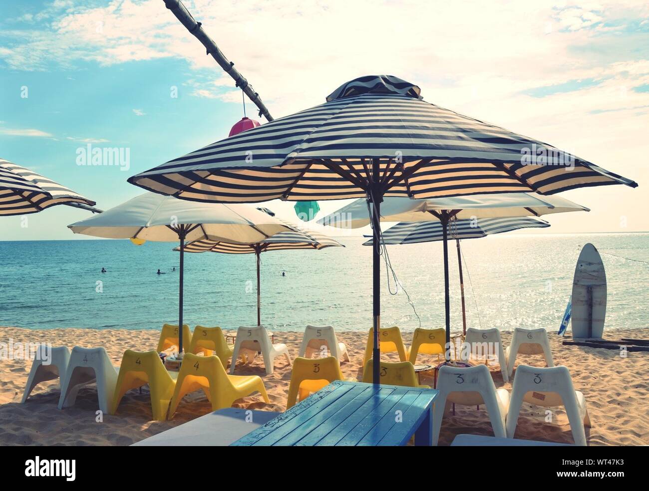 Parasols And Deck Chairs At Beach Stock Photo Alamy