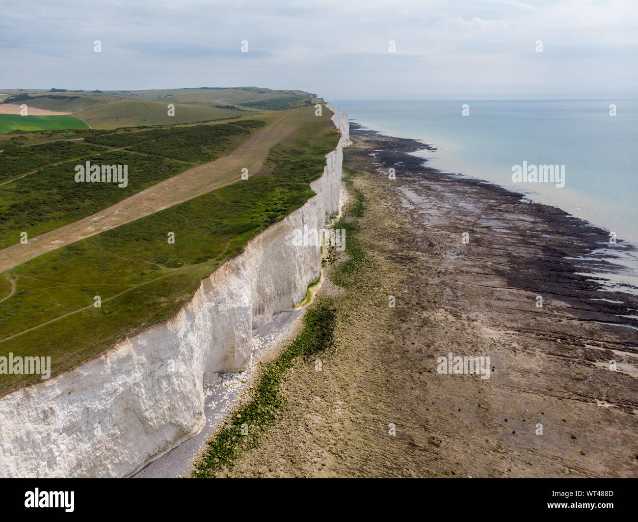 The Seven Sisters chalk cliffs by the English Channel. They form part of the South Downs in East