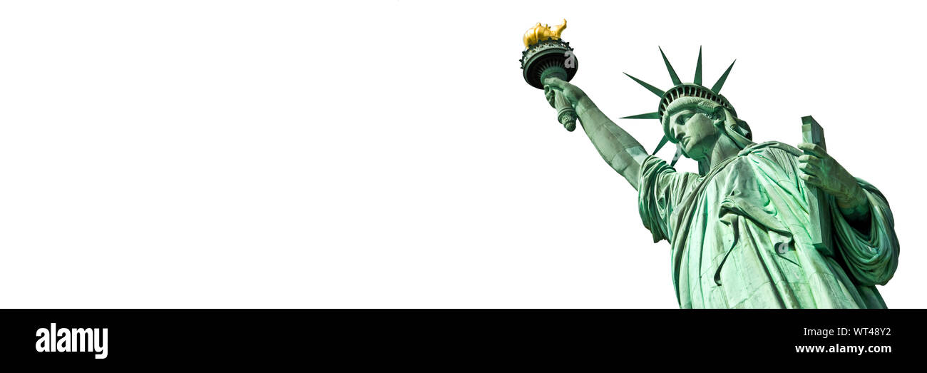 Statue of Liberty in New York, isolated on white  panoramic background with copy space Stock Photo