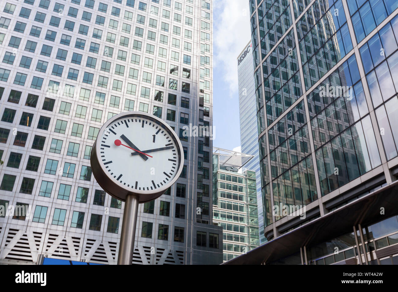 Canary Wharf Clock, London, UK Stock Photo