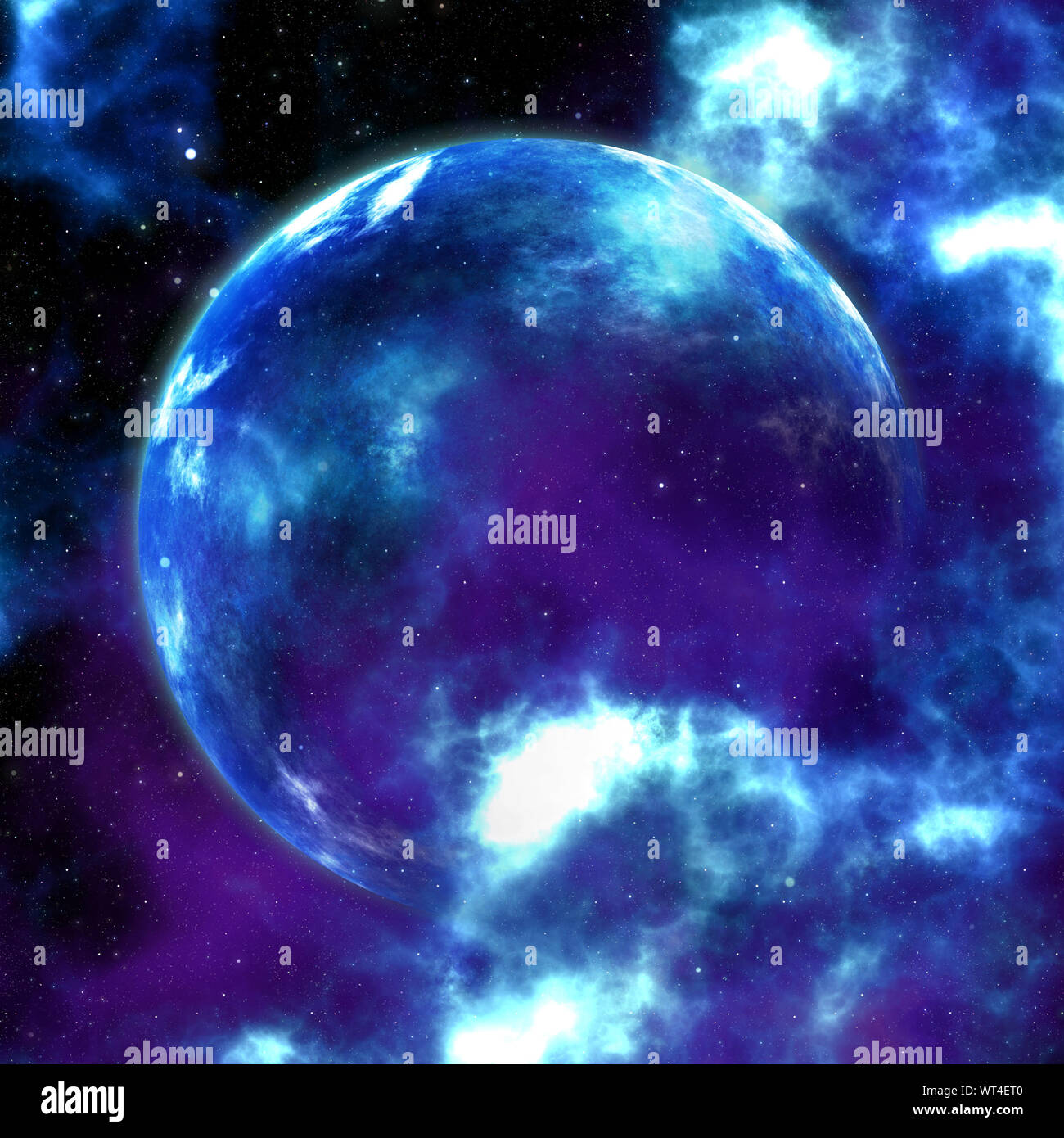 Abstract glowing blue nebula and planet space background Stock Photo ...