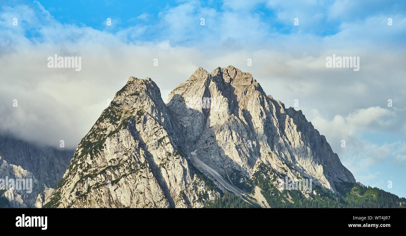 Sunny Zugspitze, the highest mountain in Germany in the Bavarian Alps Stock Photo