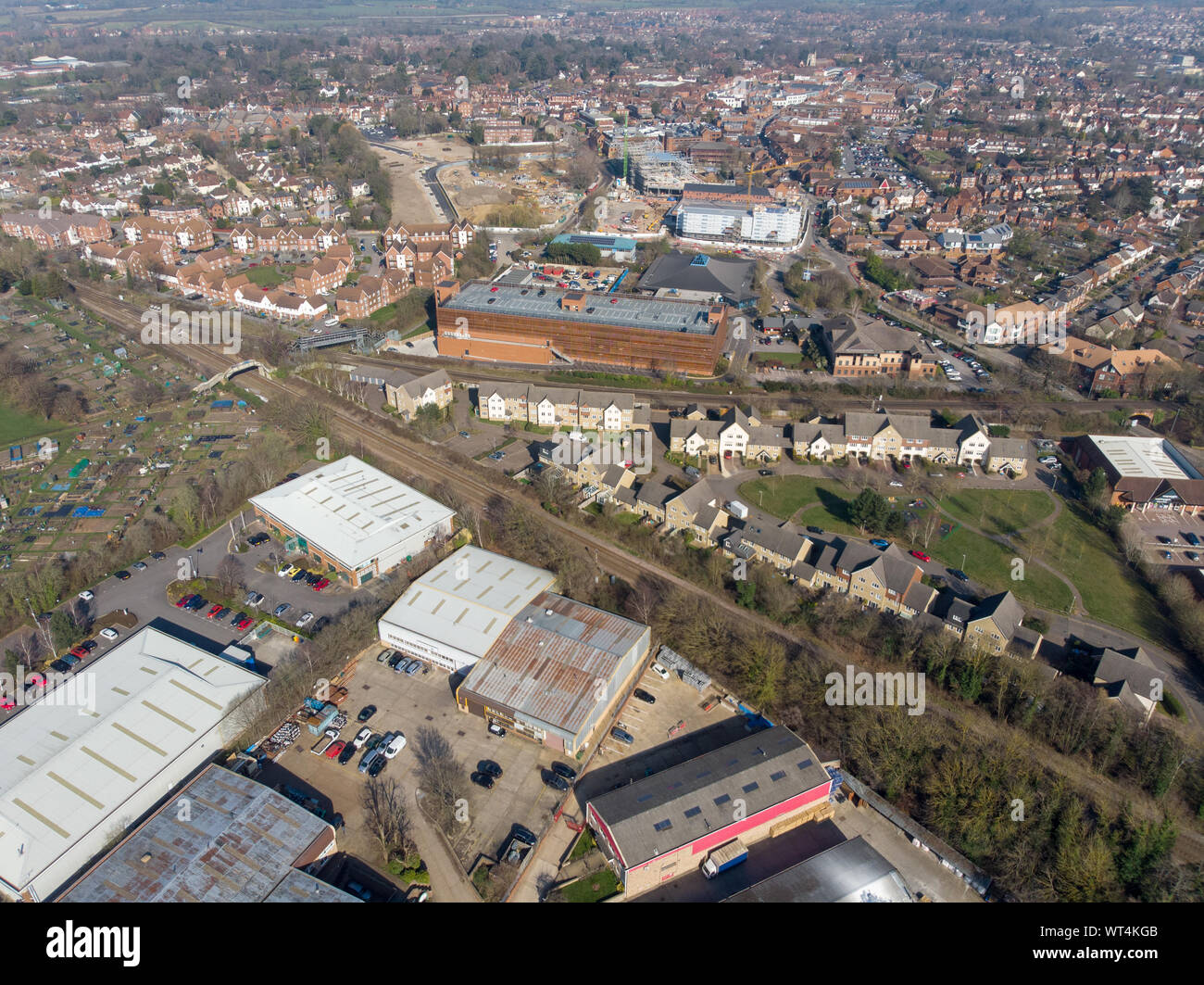 Aerial photo of the UK town of Wokingham. Wokingham is a historic market town in Berkshire