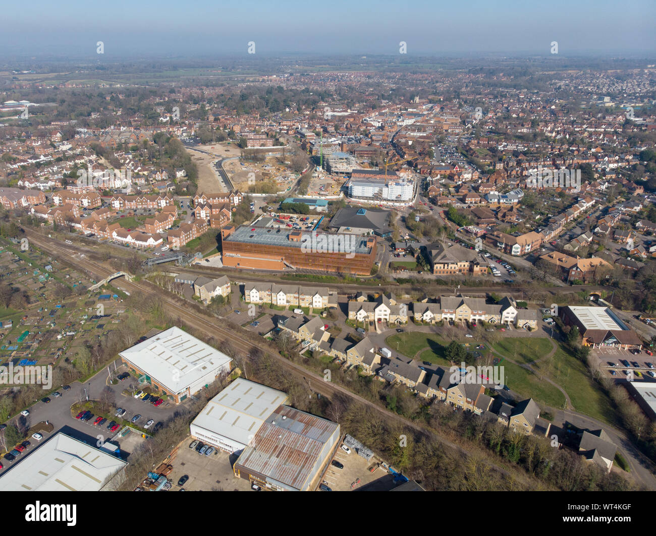 Aerial photo of the UK town of Wokingham. Wokingham is a historic market town in Berkshire