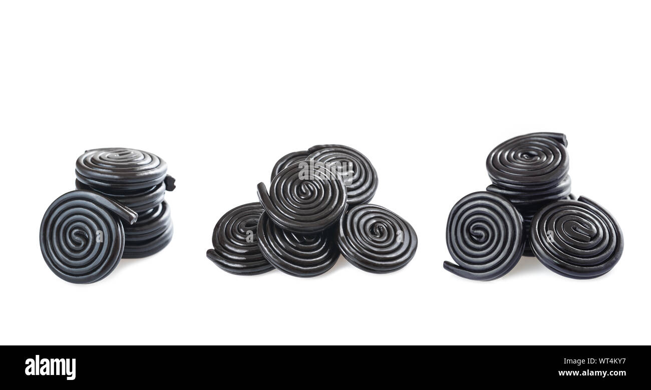 licorice wheels isolated on white Stock Photo